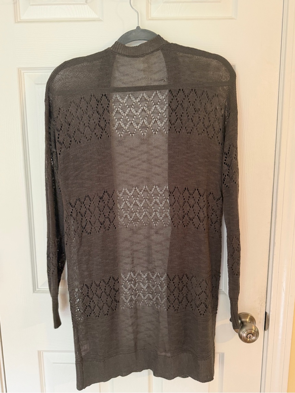 Women’s Long Open-Knit Cardigan Sweater in Brown